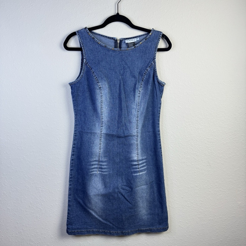 Vintage CDC Dress Womens Size 10 Denim Knee Length Y2K‎ Stretch Fitted Unique